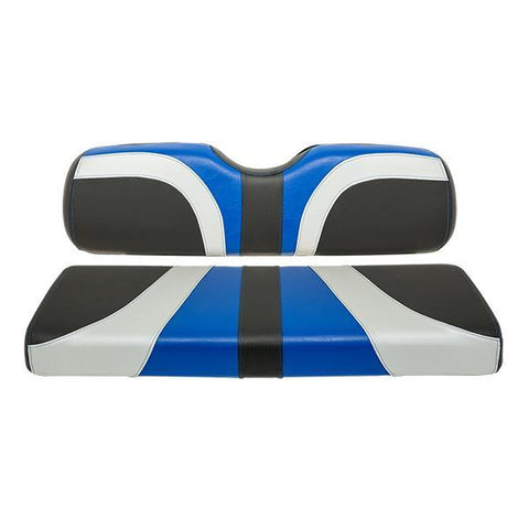 RedDot® Blade Front Seat Covers for E-Z-GO TXT/T48/RXV – Alpha Blue / Silver / Black Carbon Fiber