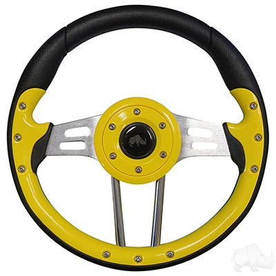 Steering Wheel, Aviator 4, Yellow Grip/Black Spokes, 13" Diameter